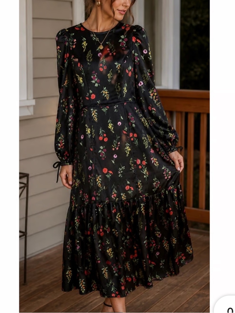 ASOS Floral Midi Dress Open Back Long Sleeve Black Cottagecore Boho